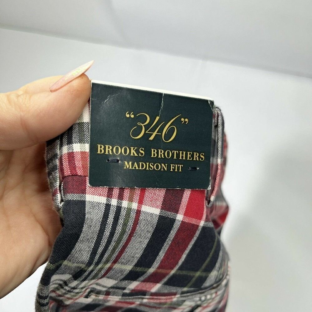 Brooks Brothers 346 Mens 38 cropped Madison Fit Plaid Pants Red Blue White - Picture 3 of 12